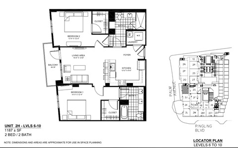 Floor plan for 2 beds, 2 baths, 1172 sqft